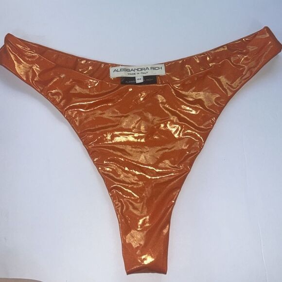 NWOT Alessandra Rich Laminated Lycra Swim Bikini Bottoms in Orange - Picture 4 of 6